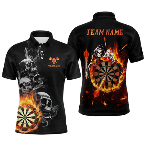 Maxcorners Darts Skull Flame Polo Shirts Custom Fire Darts Shirt Darts Jersey