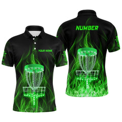 Maxcorners Green Fire Flame Disc Golf Basket Mens Polo Shirts Custom Disc Golf Shirts For Men Golf Gifts MT0510