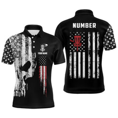 Maxcorners American Flag Skull Mens Disc Golf Polo Shirts Custom Patriotic Disc Golf Shirts For Men Golf Gifts MT0510