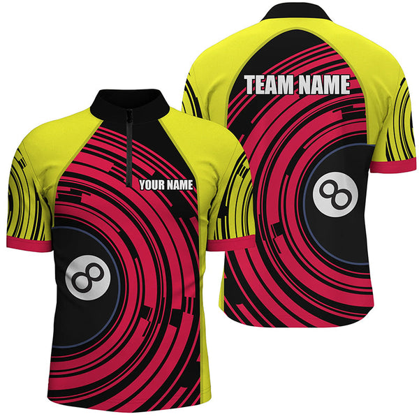 Maxcorners Personalized Yellow Pink 8 Ball Billiard Polo Shirts For Men Custom Mens Billiard Team Shirts