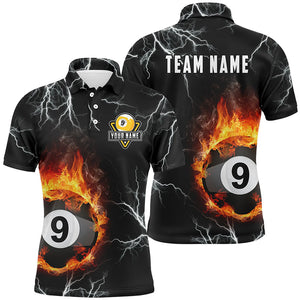 Maxcorners Billiard 9 Ball Fire Flame Personalized Name 3D Shirt