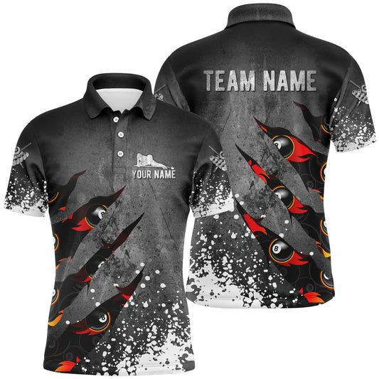 MaxCorners Billiard Paint White 8 Ball Fire Customized Name, Team Name 3D Polo Shirt