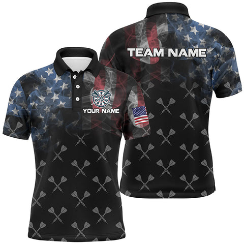 MaxCorners Darts Smoke Us Flag Customized Name, Team Name 3D Polo Shirt For Men