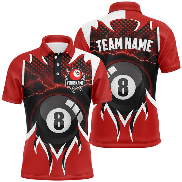 Maxcorners Personalized 8 Ball Pool Thunder Lighting Red 3D Polo Shirts For Men, Custom Billiards Jerseys LM0607