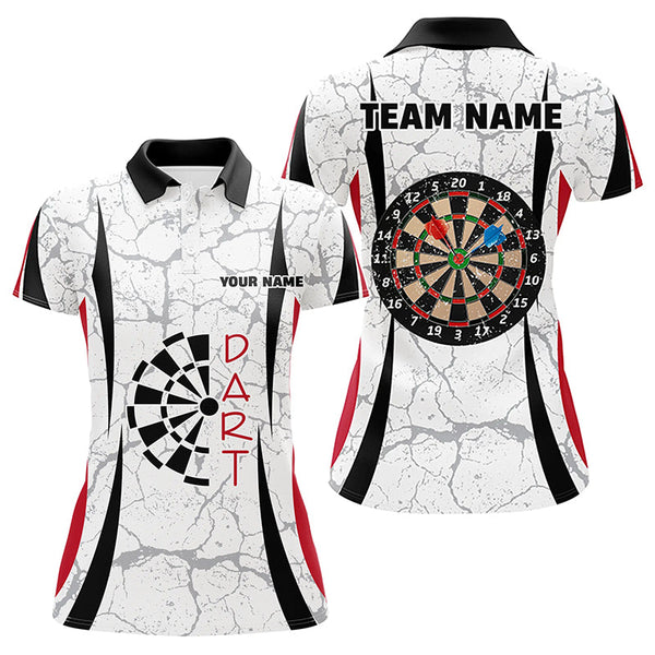 Maxcorners Personalized White Dart Polo Shirts For Women Custom Dart Jerseys Womens Dart Team Shirts