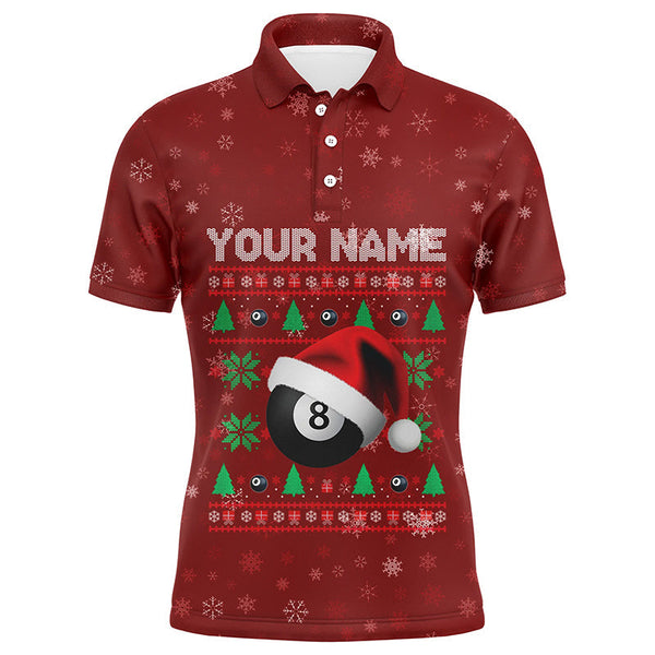 Maxcorners Personalized Ugly Christmas Billiards Polo Shirts For Men, 8 Ball Pool Christmas Billiard Shirts