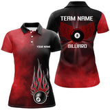 Maxcorners Personalized Black Red Flame 8 Ball Pool Polo Shirts Custom Billiard 8 Ball Wing Jerseys For Men And Women