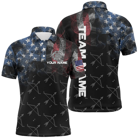Maxcorners Personalized Vintage Smoke Us Flag Archery 3D Polo Shirts For Men, Archery Bows Pattern Jerseys