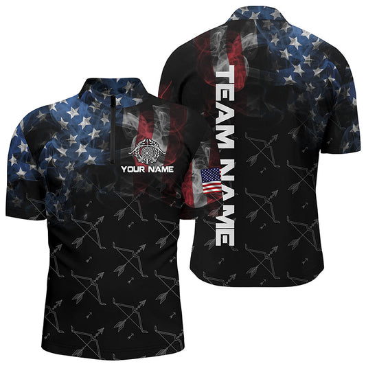 Maxcorners Personalized Vintage Smoke Us Flag Archery 3D Polo Shirts For Men, Archery Bows Pattern Jerseys