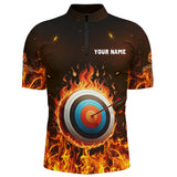 Maxcorners Personalized Fire Target Archery 3D Polo Shirts For Men, Custom Flaming Archery Bow Arrow Jerseys