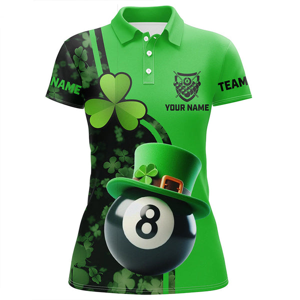 Maxcorners St Patrick'S Day Billiard 8 Ball 3D Polo Shirts For Men, Shamrock Billiard Jerseys