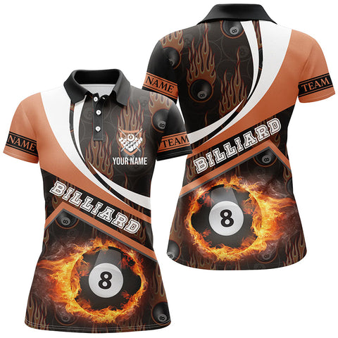 Maxcorners Billiard Balls Fire Flame Orange Style Custom Billiard Polo Shirts For Women