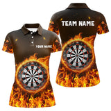 Maxcorners Personalized Fire Flame Dartboard Dart 3D Polo Shirts For Women, Dart Shirt Custom Women Dart Jerseys