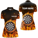 Maxcorners Personalized Fire Flame Dartboard Dart 3D Polo Shirts For Women, Dart Shirt Custom Women Dart Jerseys