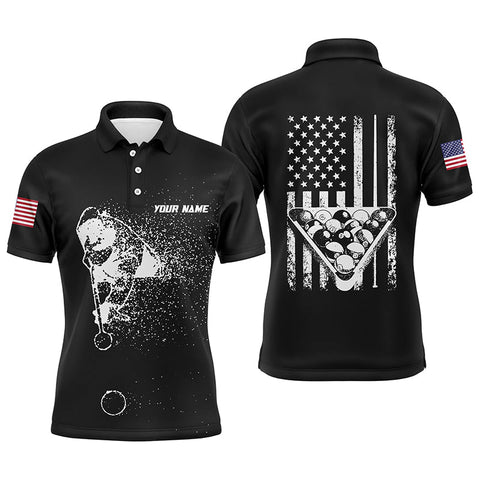 Maxcorners American Flag Black Custom Billiard Polo Shirts