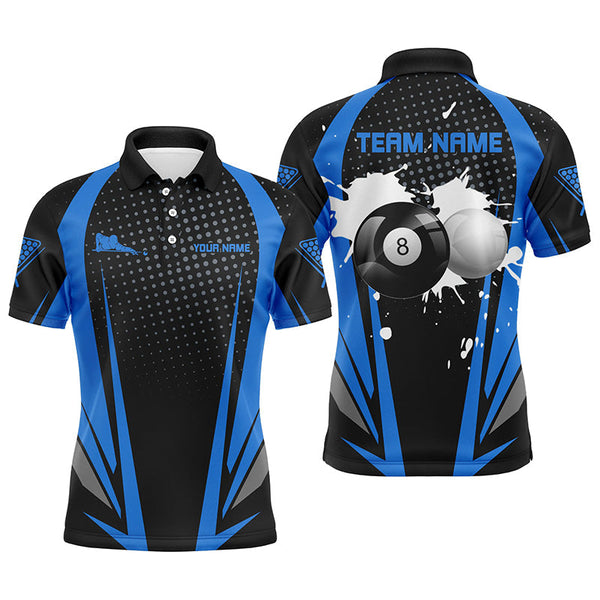 Maxcorners Personalized Paint Billiard Balls Black Blue 3D Polo Shirts