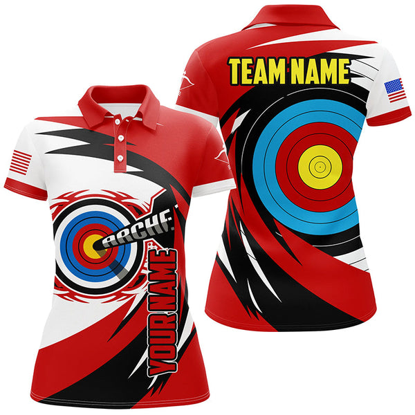 Maxcorners Personalized Name 3D Target Archery Polo Shirts For Men, Custom American Flag Archery Team Shirts