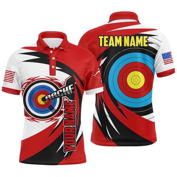 Maxcorners Personalized Name 3D Target Archery Polo Shirts For Men, Custom American Flag Archery Team Shirts