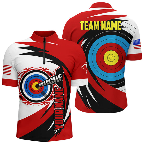 Maxcorners Personalized Name 3D Target Archery Polo Shirts For Men, Custom American Flag Archery Team Shirts