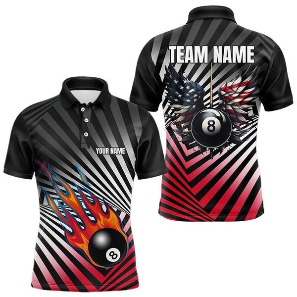 Maxcorners Personalized Fire 8 Ball Pool Billiard Shirts For Men And Women Us Flag 8 Ball Pool Swing Billiard Jerseys