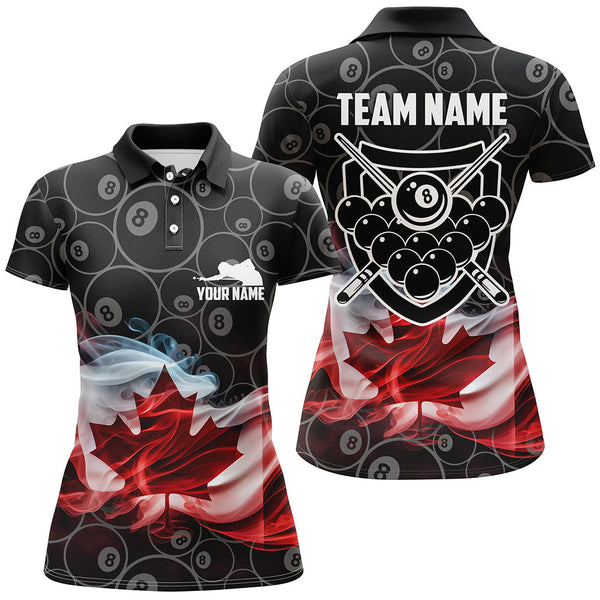 Maxcorners Personalized Customized Canadian Flag Smoke 8 Ball Pool Pattern Billiard 3D Polo Shirts For Men