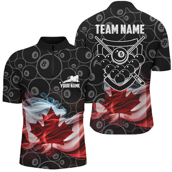 Maxcorners Personalized Customized Canadian Flag Smoke 8 Ball Pool Pattern Billiard 3D Polo Shirts For Men