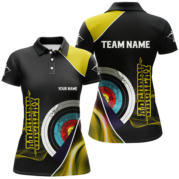 Maxcorners Personalized 3D Targets Archery Polo Shirts For Men, Custom Yellow Black Arrow Archery Team Shirts