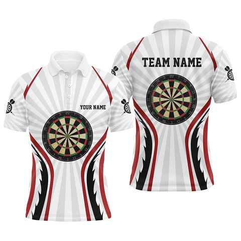 Maxcorners Personalized White Mens Darts Polo Shirts Custom Dart Shirts For Men Dart Team Jerseys