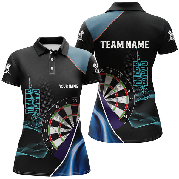 Maxcorners Personalized Blue Black 3D Womens Darts Polo Shirts Custom Dart Jerseys For Women Dart Team Shirts