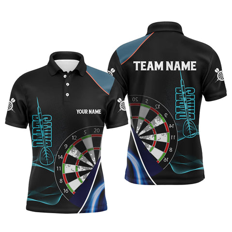 Personalized Blue Black 3D Mens Darts Polo Shirts