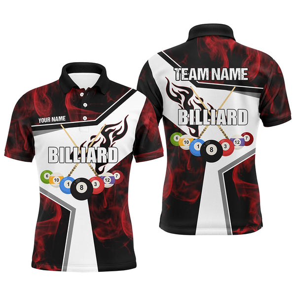 MaxCorners Billiards Balls Flame Customized Name, Team Name 3D Polo Shirt For Men