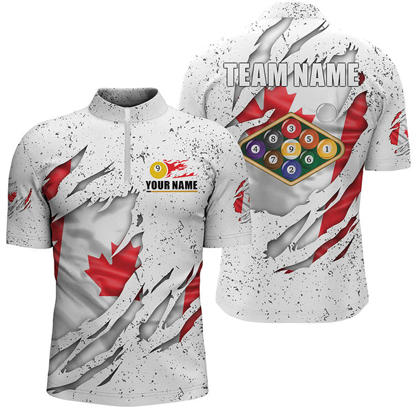 Maxcorners Billiards Balls Canadian Flag White Grunge Custom Billiard Polo Shirts For Men, 9 Ball Pool Shirts