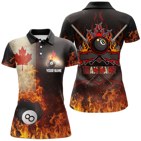 Maxcorners Personalized Canadian Flag 8 Ball Pool On Fire 3D Billiard Polo Shirts Billiards Jerseys