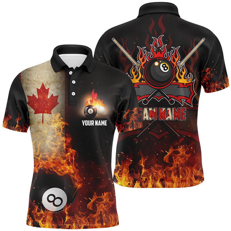 Maxcorners Personalized Canadian Flag 8 Ball Pool On Fire 3D Billiard Polo Shirts Billiards Jerseys