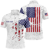 Maxcorners Personalized Billiard Balls US Flag White Grunge Polo Shirts For Men, Custom Billiard Pool Shirts