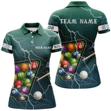 Maxcorners Personalized Thunder Lightning Green Version Billiard Polo Shirts For Women, Billiard Balls Shirts