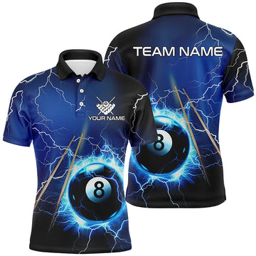 Maxcorners Billiards Thunder Lighting 8 Ball Shirts Men And Women Billiard Polo & 1/4 Zip Shirts Billiard Team Jerseys