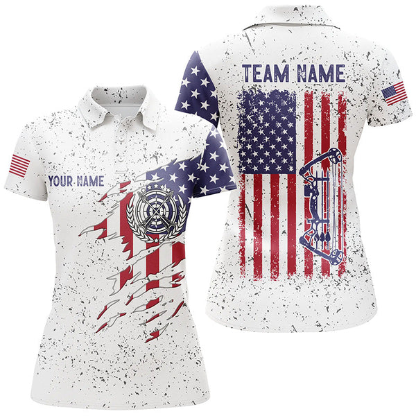 Maxcorners Personalized White Grunge Us Flag Target Archery 3D Polo Shirts For Men, Custom Bow Archery Shirts