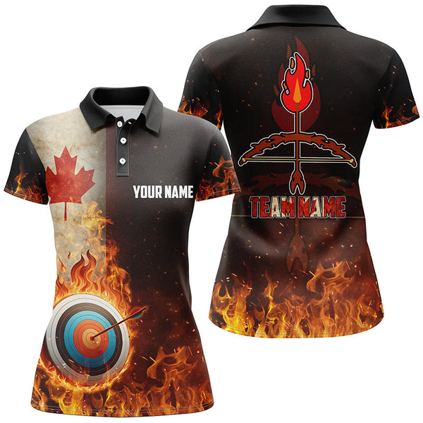 Maxcorners Personalized Canadian Flag Flaming Target Archery 3D Polo Shirts For Men, Archery Team Jerseys