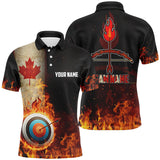 Maxcorners Personalized Canadian Flag Flaming Target Archery 3D Polo Shirts For Men, Archery Team Jerseys