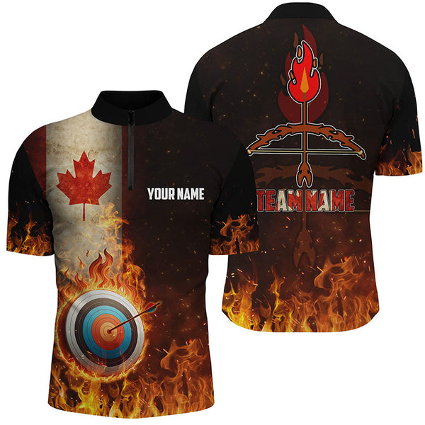 Maxcorners Personalized Canadian Flag Flaming Target Archery 3D Polo Shirts For Men, Archery Team Jerseys