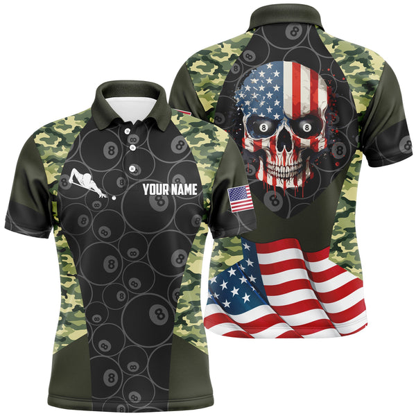 Maxcorners Billiard Camouflage Skull Flag Custom Billiard Polo Shirts