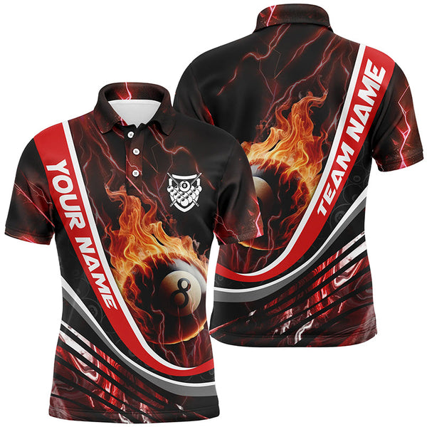 Maxcorners Personalized Style Thunder Red Fire 8 Ball Billiard 3D Polo Shirt