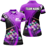 MaxCorners Billiard Purple Customized Name, Team Name 3D Polo Shirt For Women