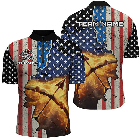 Maxcorners Personalized American Flag Target Archery 3D Polo Shirts For Men, Custom Archery Jerseys Design