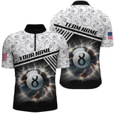 Maxcorners Personalized Thunder Lighting 8 Ball Billiard 3D Polo Shirts For Men, Custom 8 Ball Pool Jerseys