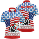 Maxcorners Personalized US Flag 8 Ball Pool With Santa Christmas Billiard Polo Shirts