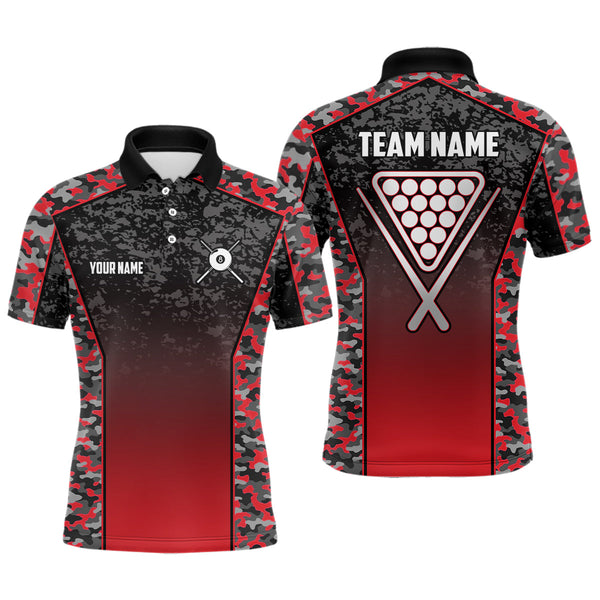 Maxcorners Personalized Red Camo 8 Ball Pool Polo Shirts Custom 8 Ball Billiard Balls Team Shirts For Men And Women