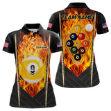 Maxcorners Personalized Fire Storm 9 Ball US Flag Billiard 3D Polo Shirts