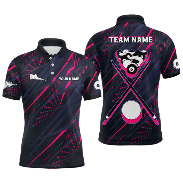 Maxcorners Personalized Billiard Balls Pink 3D Polo Shirts For Men, Custom 8 Ball Pool Billiards Jerseys LM1605